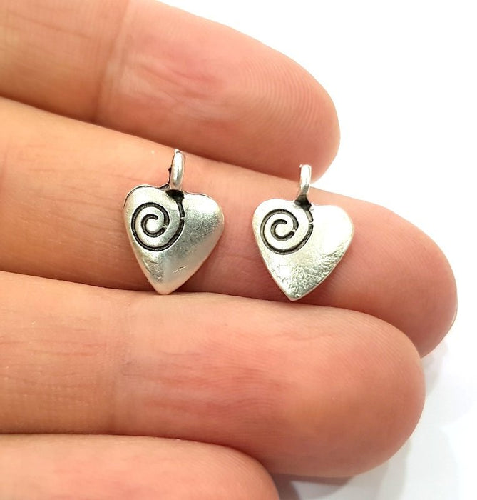 10 Heart Charm Silver Charms Antique Silver Plated Metal (13x10mm) G12311