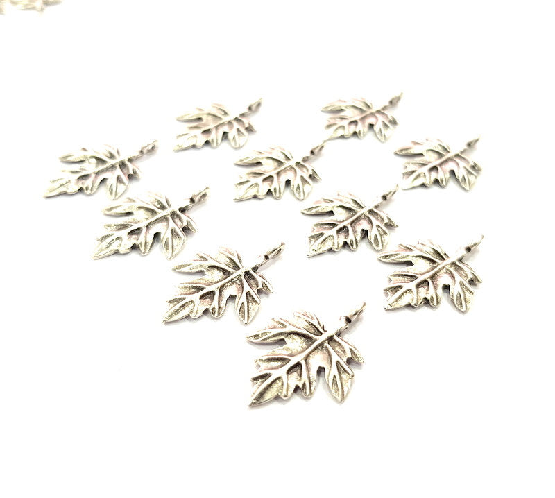 50 Leaf Charm Silver Charms Antique Silver Plated Metal (25x17mm) G12313