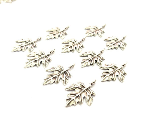 10 Leaf Charm Silver Charms Antique Silver Plated Metal (25x17mm) G12313