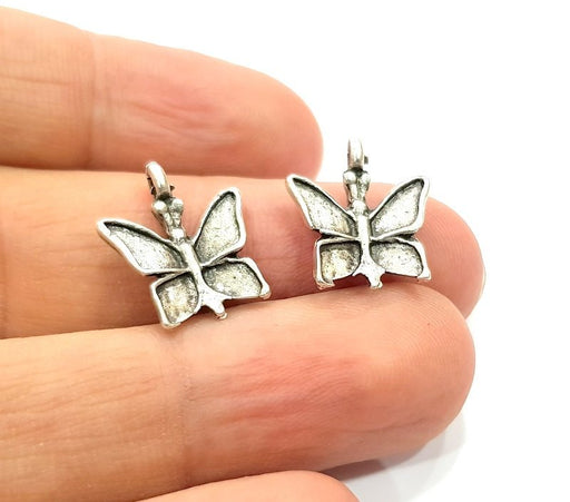 10 Butterfly Charm Silver Charms Antique Silver Plated Metal (18x14mm) G12314