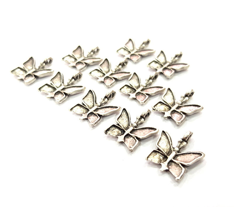 10 Butterfly Charm Silver Charms Antique Silver Plated Metal (18x14mm) G12314