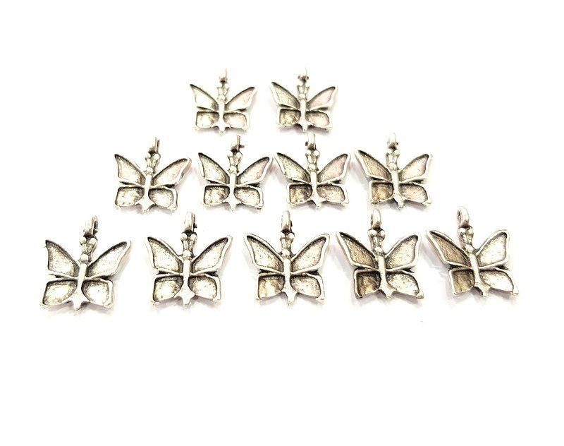 10 Butterfly Charm Silver Charms Antique Silver Plated Metal (18x14mm) G12314