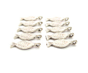 10 Fish Charm Silver Charms Antique Silver Plated Metal (21x8mm) G12315