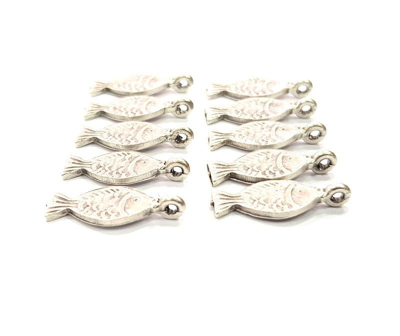 50 Fish Charm Silver Charms Antique Silver Plated Metal (21x8mm) G12315