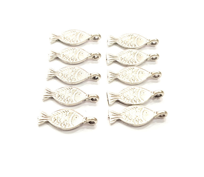 50 Fish Charm Silver Charms Antique Silver Plated Metal (21x8mm) G12315