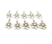 50 Flower Charm Silver Charms Antique Silver Plated Metal (10mm) G12316