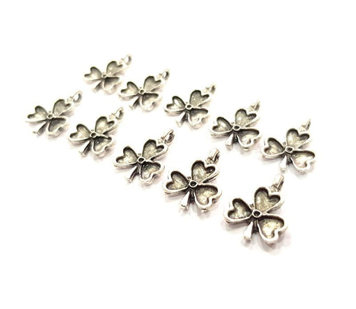 10 Clover Charm Silver Charms Antique Silver Plated Metal (17x12mm) G12318
