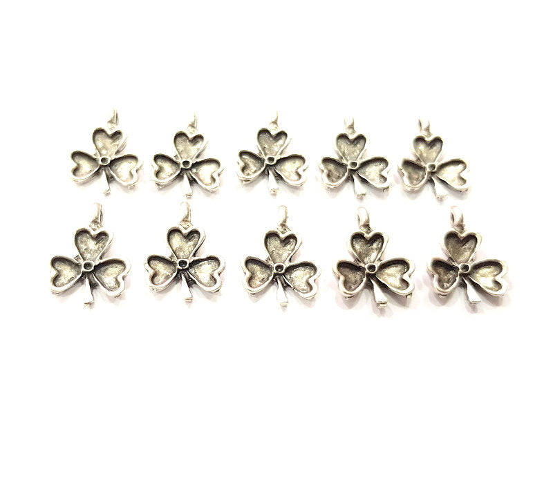 10 Clover Charm Silver Charms Antique Silver Plated Metal (17x12mm) G12318