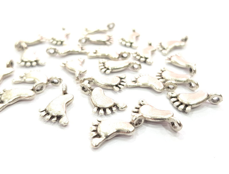 10 Foot Charm Silver Charms Antique Silver Plated Metal (17x9mm) G12319