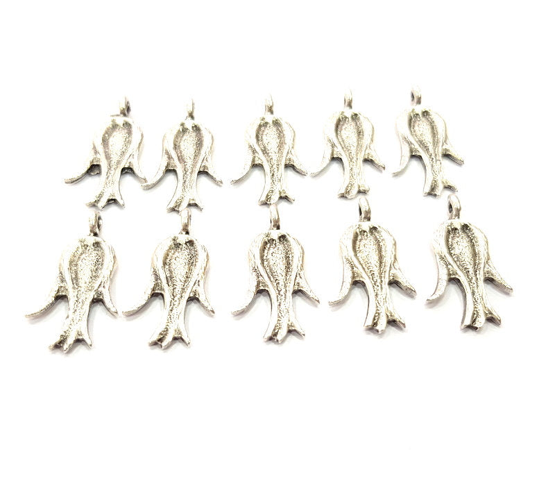 10 Tulip Charm Silver Charms Antique Silver Plated Metal (23x12mm) G12322