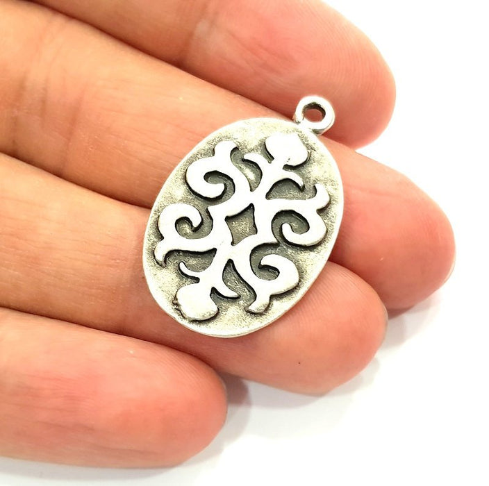 4 Silver Charms Antique Silver Plated Metal (32x20mm) G14427