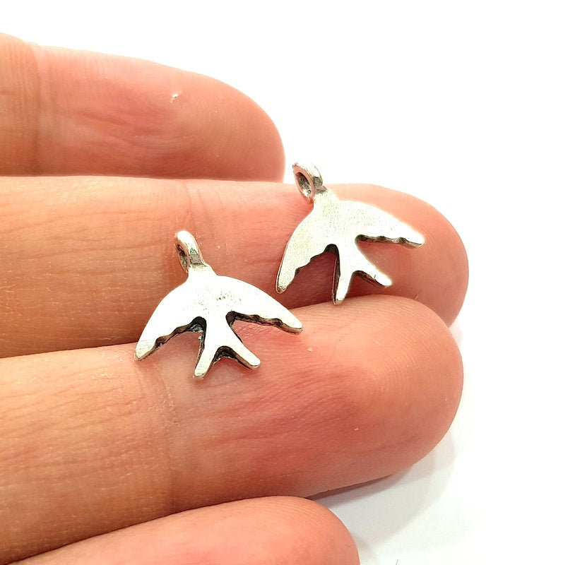 10 Swallow Charm Silver Charms Antique Silver Plated Metal (15x14mm) G14433