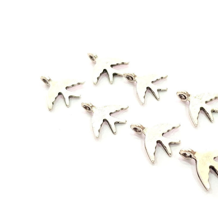 10 Swallow Charm Silver Charms Antique Silver Plated Metal (15x14mm) G14433