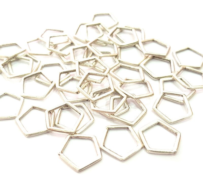 20 Silver Pentagon Connector Charms Antique Silver Plated Charms (13mm) G12341