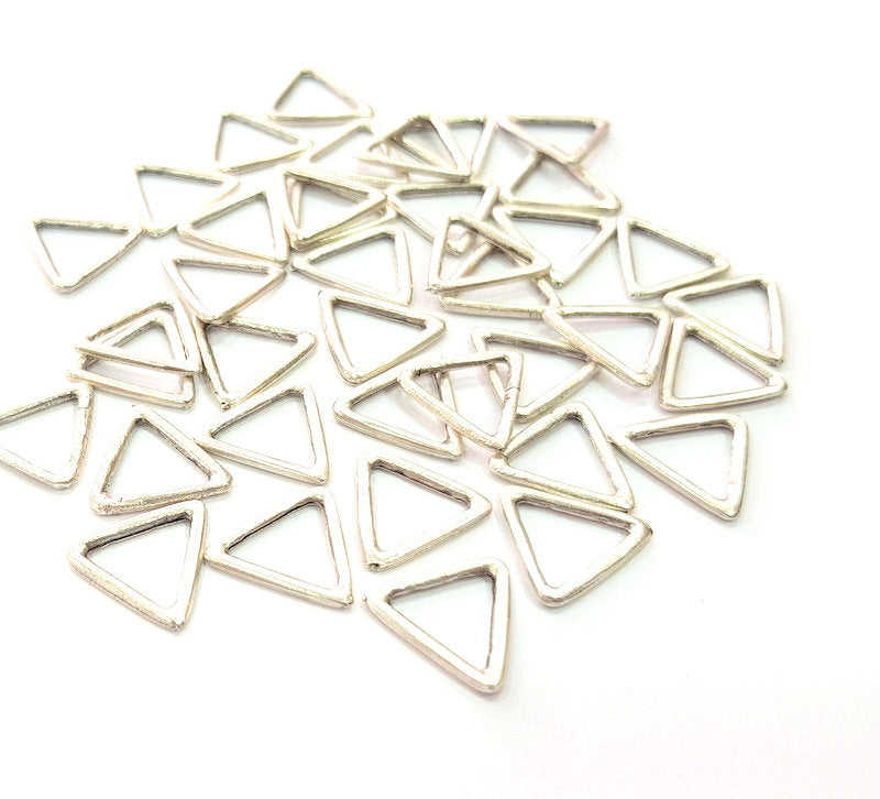 50 Silver Triangle Connector Charms Antique Silver Plated Charms (11mm) G12345