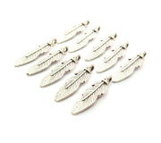 50 Feather Charm Silver Charms Antique Silver Plated Metal (25x7mm) G12349