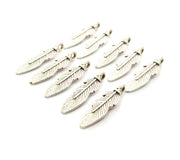 10 Feather Charm Silver Charms Antique Silver Plated Metal (25x7mm) G12349