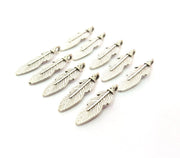 50 Feather Charm Silver Charms Antique Silver Plated Metal (25x7mm) G12349