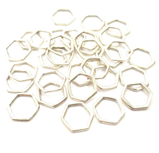20 Silver Hexagon Connector Charms Antique Silver Plated Charms (13mm) G12354