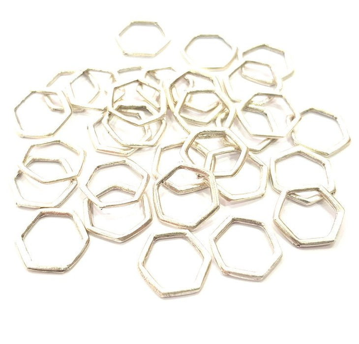 20 Silver Hexagon Connector Charms Antique Silver Plated Charms (13mm) G12354