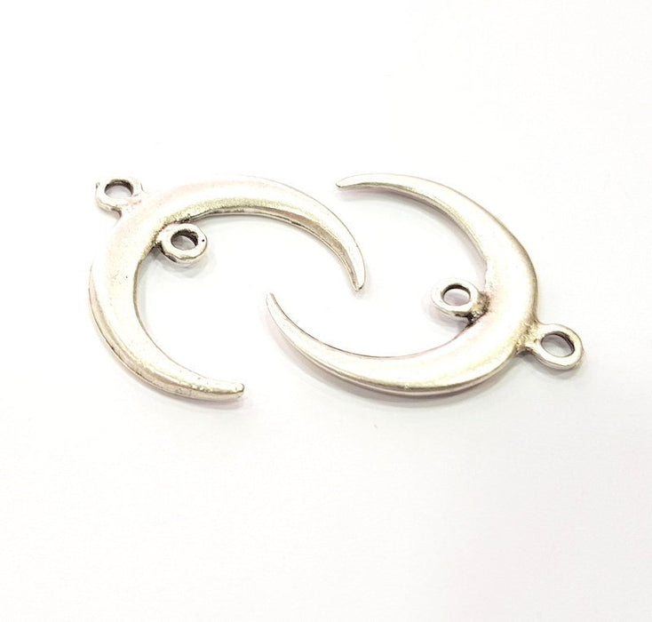 4 Crescent Charm Silver Moon Charm Antique Silver Plated Pendants  (28mm)  G12355