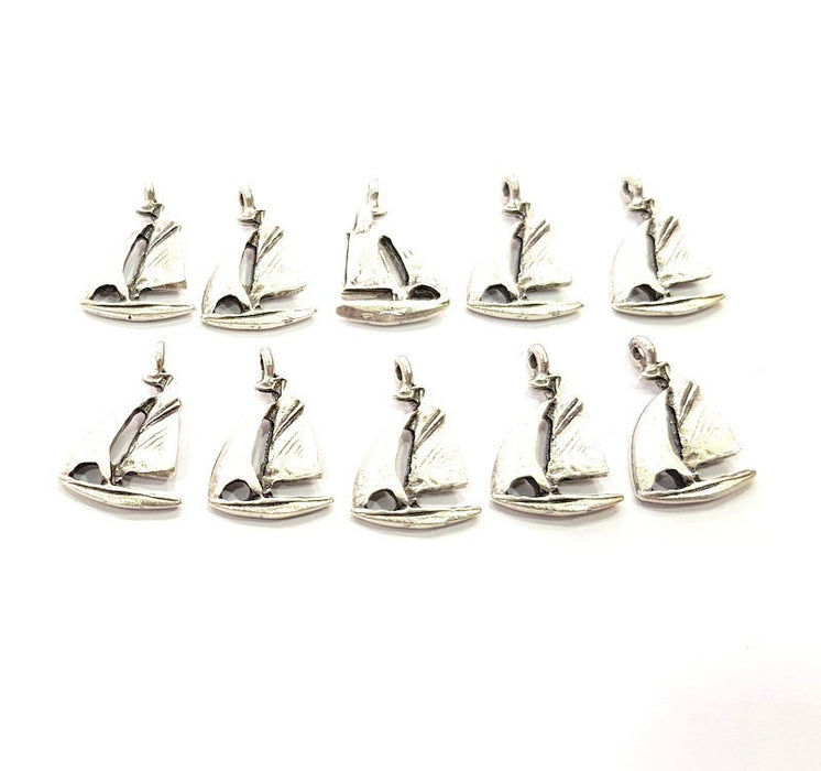 8 Sailboat Charm Silver Charms Antique Silver Plated Metal (21x14mm) G12356
