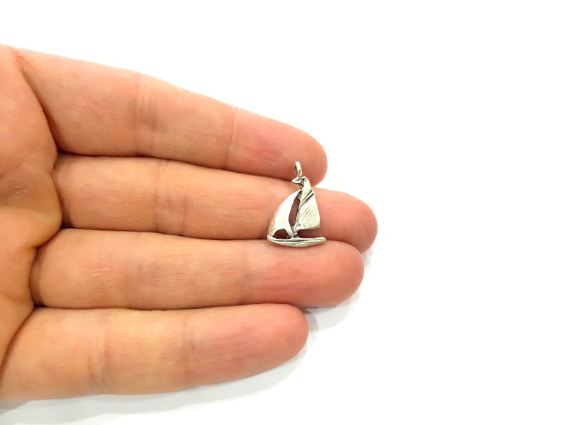 8 Sailboat Charm Silver Charms Antique Silver Plated Metal (21x14mm) G12356