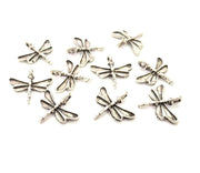 10 Dragonfly Charm Silver Charms Antique Silver Plated Metal (19x18mm) G12357