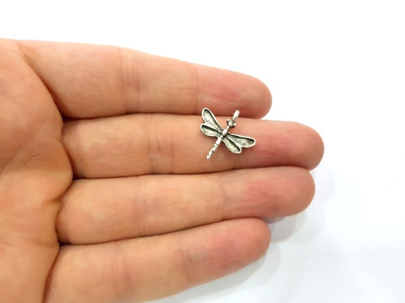 10 Dragonfly Charm Silver Charms Antique Silver Plated Metal (19x18mm) G12357