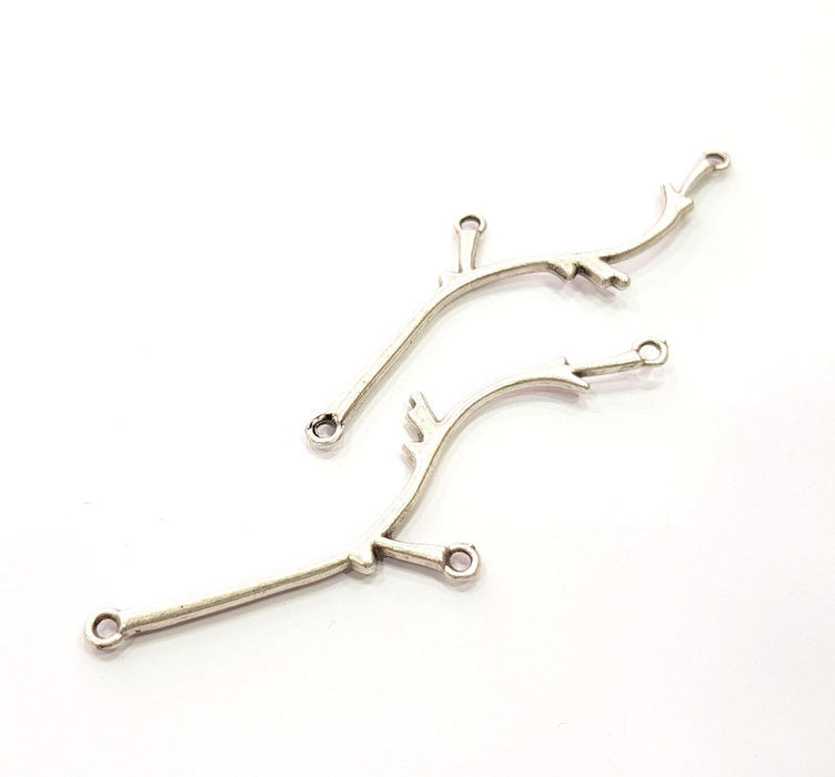 2 Tree Branch Connector Charms Antique Silver Plated Metal (74x3mm) G11300