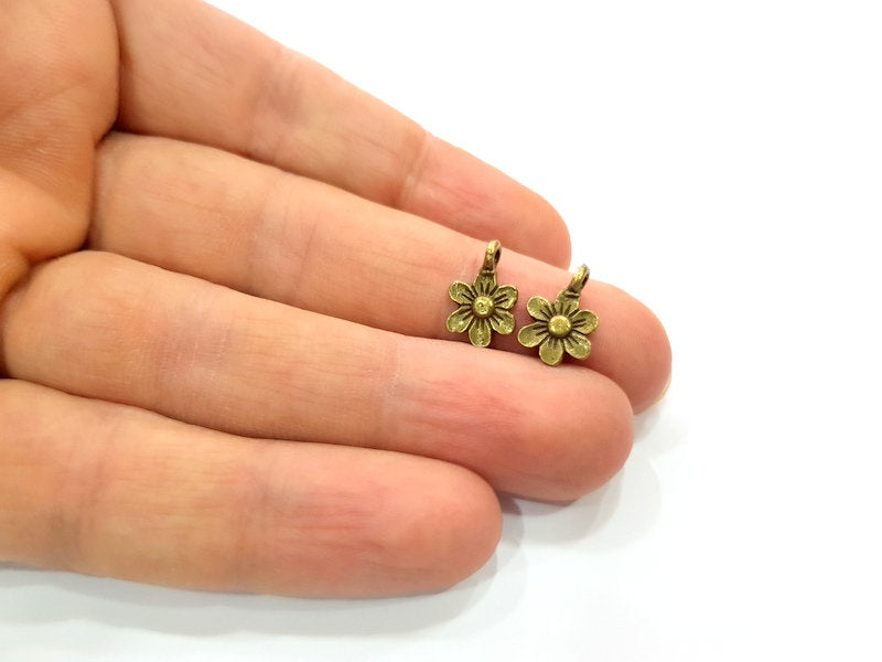 20 Flower Charm Antique Bronze Charm Antique Bronze Plated Metal (10mm) G12384