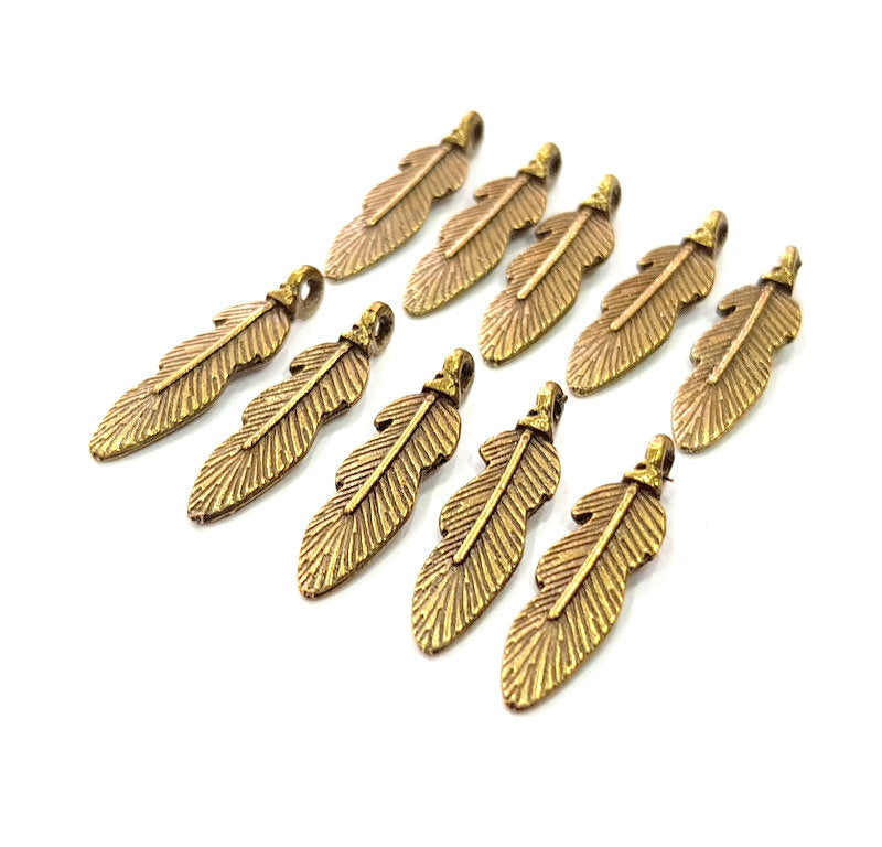 10 Feather Charm Antique Bronze Charm Antique Bronze Plated Metal (25x7mm) G12389
