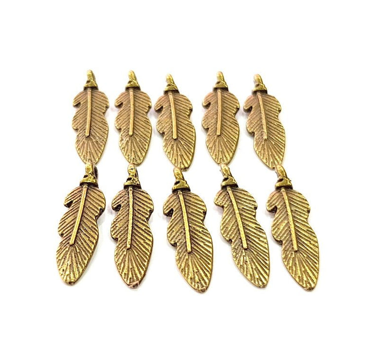 10 Feather Charm Antique Bronze Charm Antique Bronze Plated Metal (25x7mm) G12389