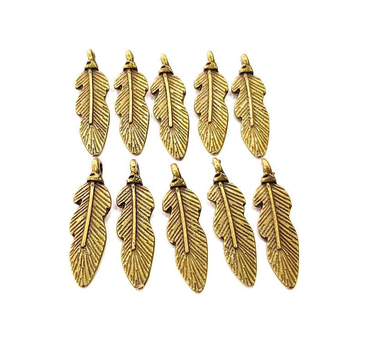 10 Feather Charm Antique Bronze Charm Antique Bronze Plated Metal (25x7mm) G12389