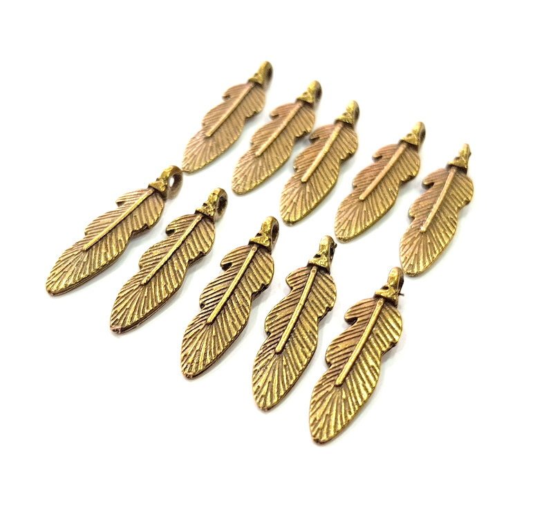 10 Feather Charm Antique Bronze Charm Antique Bronze Plated Metal (25x7mm) G12389