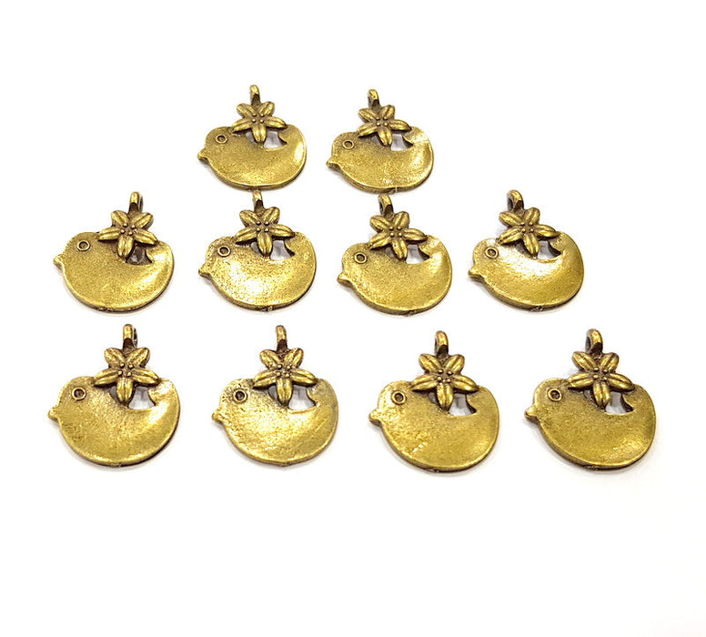 10 Bird and Flower Charms Antique Bronze Charm Antique Bronze Findings (20x16mm) G12397