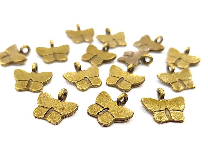 10 Butterfly Charm Antique Bronze Charm Antique Bronze Plated Metal (13mm) G12402