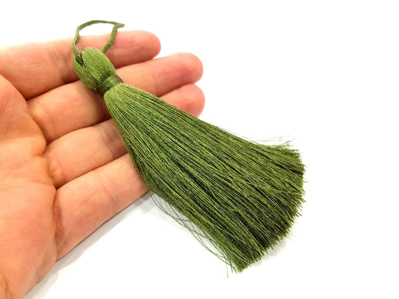 Khaki Green Tassel Large Thick 113 mm - 4.4 inches G12425