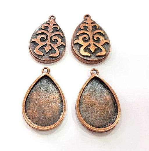 4 Copper Pendant Blank Mosaic Base inlay Blank Necklace Blank Resin Mountings Antique Copper Plated Metal (25x18 mm drop blank) G11499