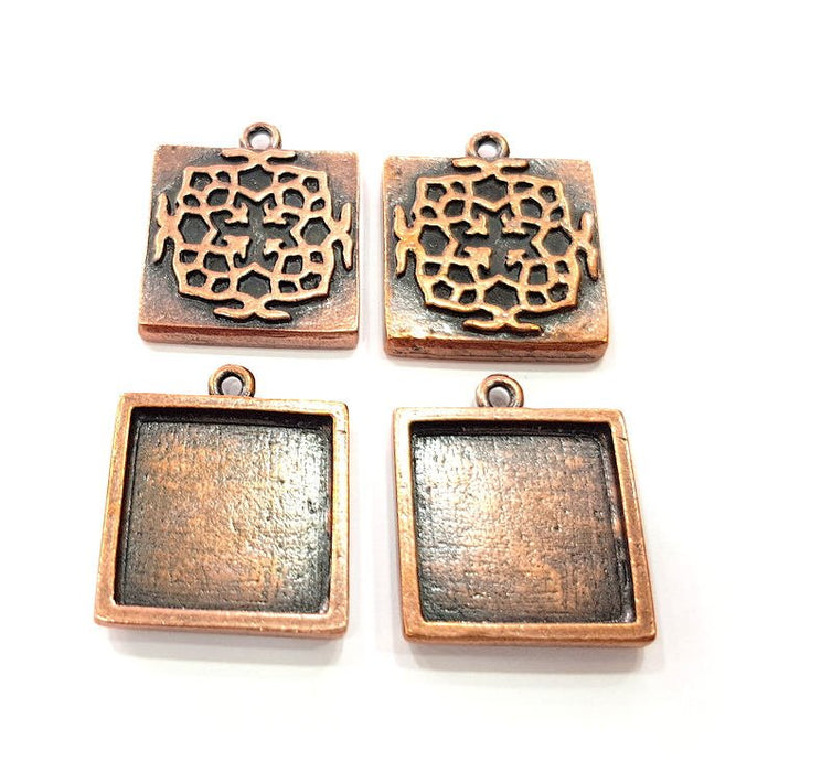 4 Copper Pendant Blank Mosaic Base inlay Blank Necklace Blank Resin Mountings Antique Copper Plated Metal (20 mm square blank) G11500