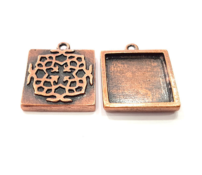 4 Copper Pendant Blank Mosaic Base inlay Blank Necklace Blank Resin Mountings Antique Copper Plated Metal (20 mm square blank) G11500