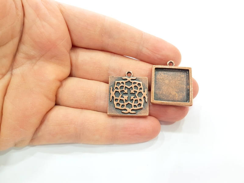 4 Copper Pendant Blank Mosaic Base inlay Blank Necklace Blank Resin Mountings Antique Copper Plated Metal (20 mm square blank) G11500