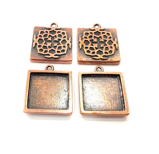 4 Copper Pendant Blank Mosaic Base inlay Blank Necklace Blank Resin Mountings Antique Copper Plated Metal (20 mm square blank) G11500