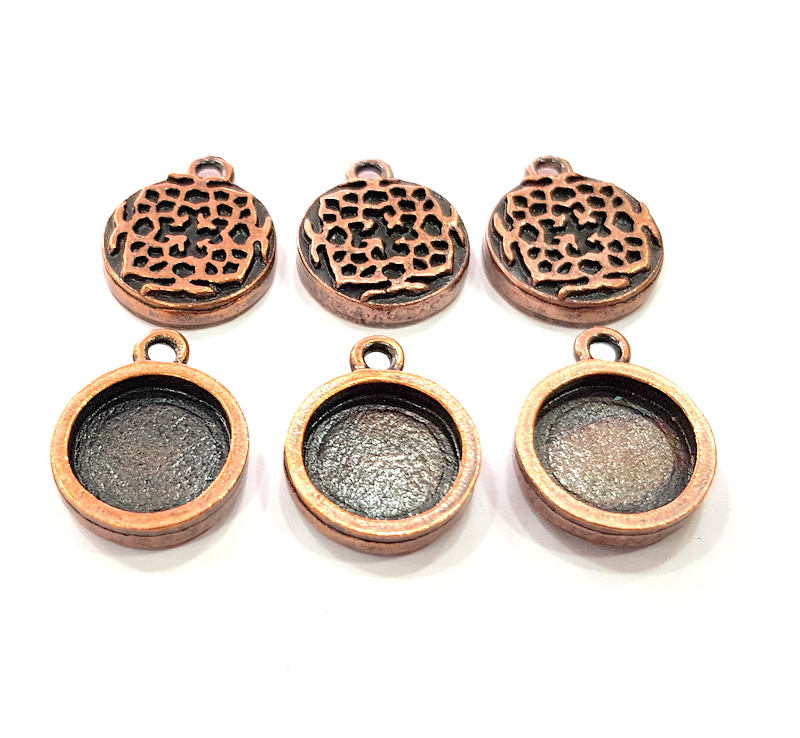 6 Copper Pendant Blank Mosaic Base inlay Blank Necklace Blank Resin Mountings Antique Copper Plated Metal ( 12 mm round blank) G11501