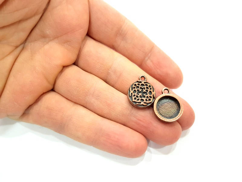6 Copper Pendant Blank Mosaic Base inlay Blank Necklace Blank Resin Mountings Antique Copper Plated Metal ( 12 mm round blank) G11501