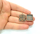4 Copper Pendant Blank Mosaic Base inlay Blank Necklace Blank Resin Mountings Antique Copper Plated Metal ( 16x16 mm square blank) G11502