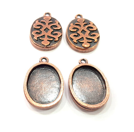 4 Copper Pendant Blank Mosaic Base inlay Blank Necklace Blank Resin Mountings Antique Copper Plated Metal ( 20x15 mm oval blank) G11503