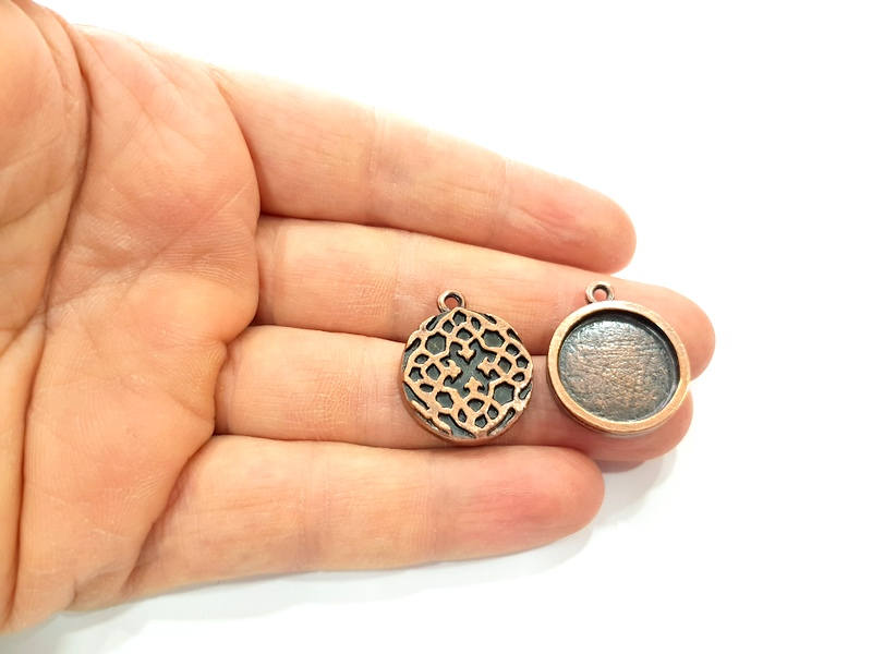 4 Copper Pendant Blank Mosaic Base inlay Blank Necklace Blank Resin Mountings Antique Copper Plated Metal ( 18 mm round blank) G11505