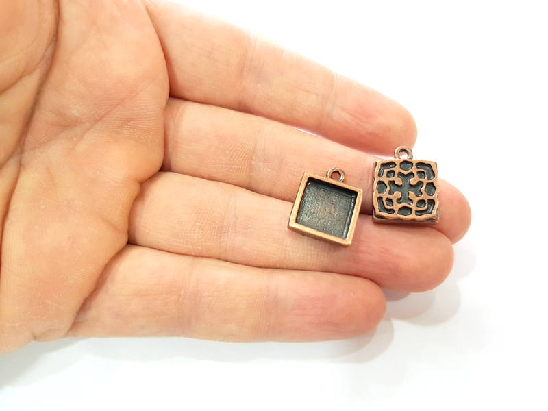 6 Copper Pendant Blank Mosaic Base inlay Blank Necklace Blank Resin Mountings Antique Copper Plated Metal ( 12x12 mm square blank) G11506