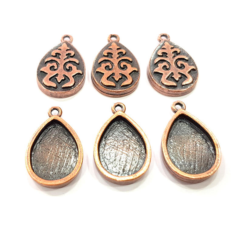 6 Copper Pendant Blank Mosaic Base inlay Blank Necklace Blank Resin Mountings Antique Copper Plated Metal ( 18x13 mm drop blank) G11507